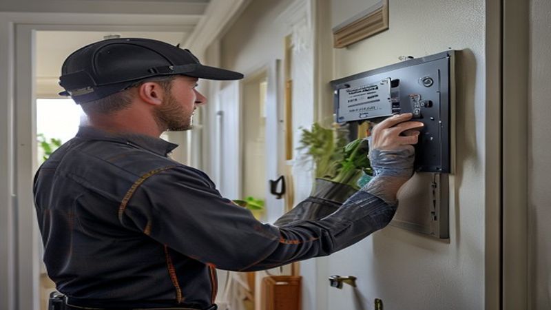 AI-impressie van onderhoud alarmsysteem door een alarmsysteem installateur