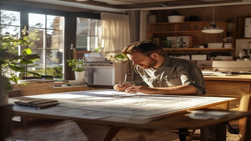 AI-impressie van omgevingsvergunning aanvragen door een architect