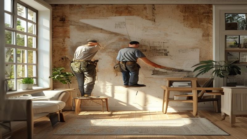 AI-impressie van fotobehang door een behanger