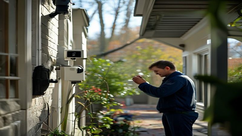 AI-impressie van ip-camera installeren door een camerabeveiliging