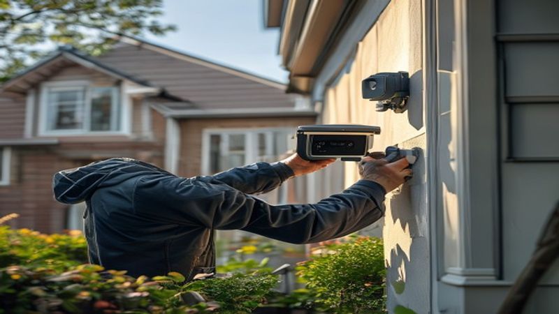 AI-impressie van nachtzicht-camera plaatsen door een camerabeveiliging