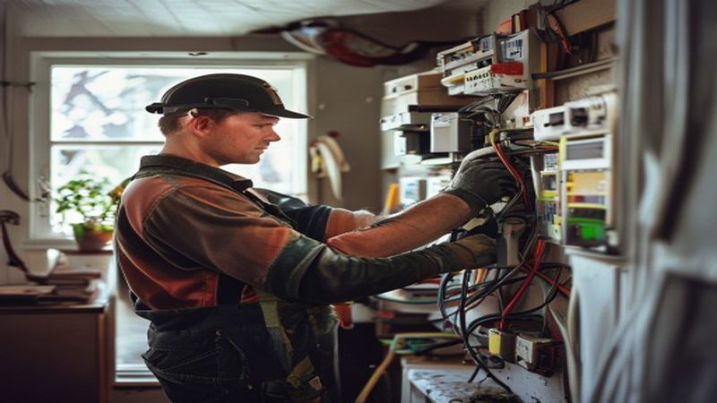 AI-impressie van kortsluiting oplossen door een elektricien