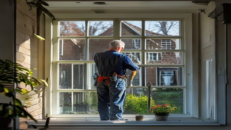 AI-impressie van etalage reinigen door een glazenwasser
