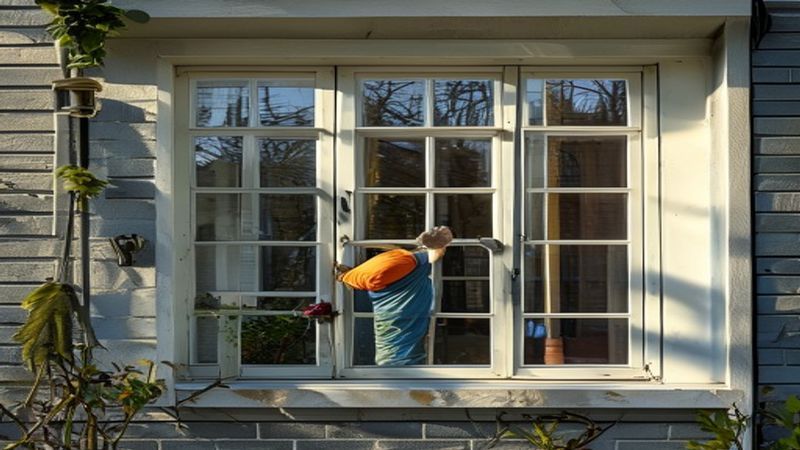 AI-impressie van glasbewassing kantoor door een glazenwasser