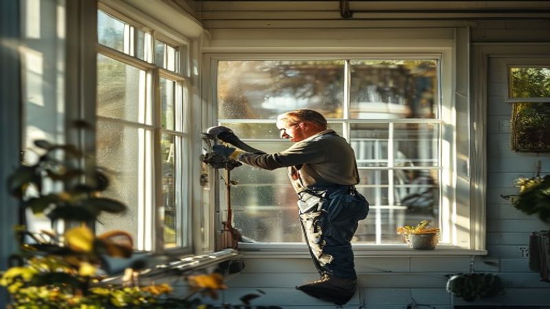 AI-impressie van spinrag verwijderen door een glazenwasser