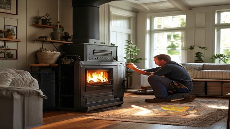 AI-impressie van onderhoud door een kachel installateur