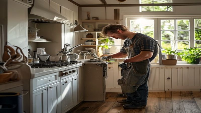 AI-impressie van keukenkraan vervangen door een keukenmonteur