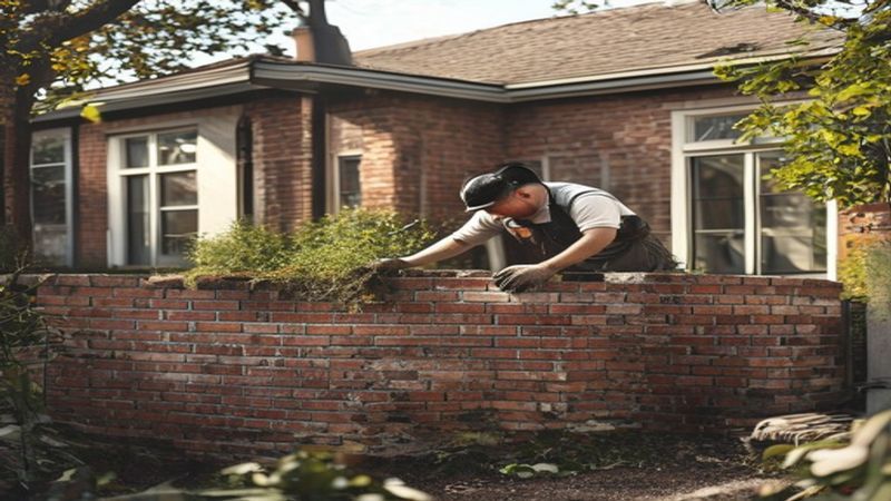 AI-impressie van muurtje metselen door een metselaar