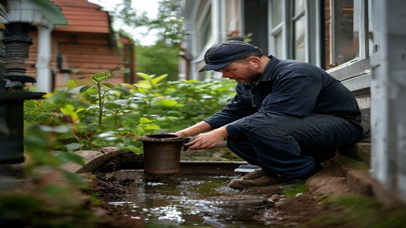 AI-impressie van drainage aanleggen door een rioolspecialist