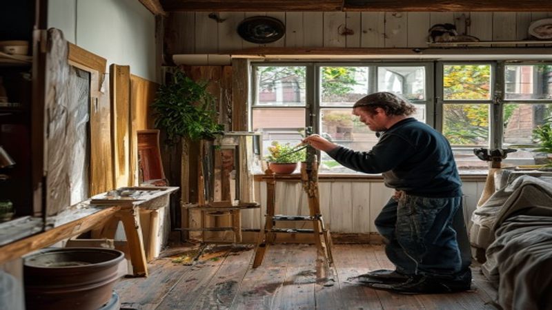 AI-impressie van kamer schilderen door een schilder