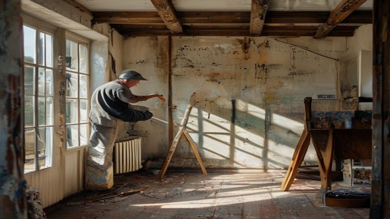 AI-impressie van radiator lakken door een schilder
