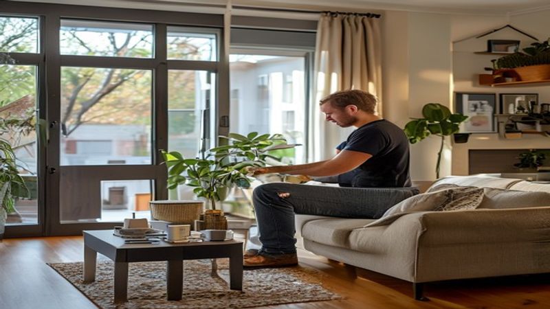 AI-impressie van slimme verlichting instellen door een smart home specialist