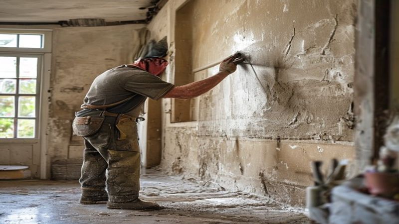AI-impressie van spachtelputz door een stukadoor