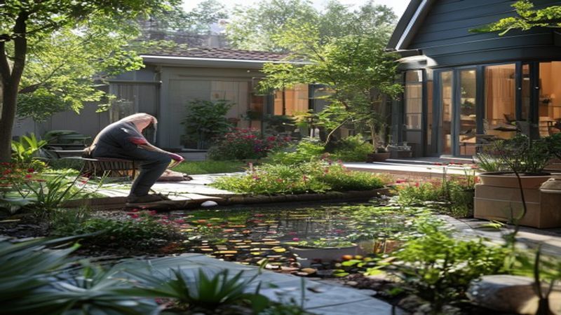 AI-impressie van vijverontwerp door een tuinontwerp