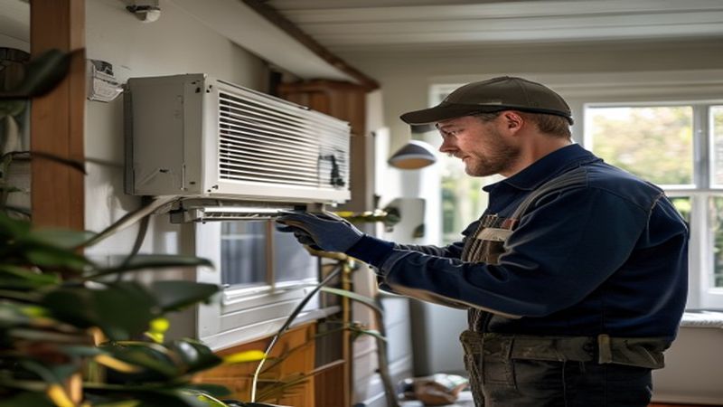 AI-impressie van wtw onderhoud door een ventilatie specialist