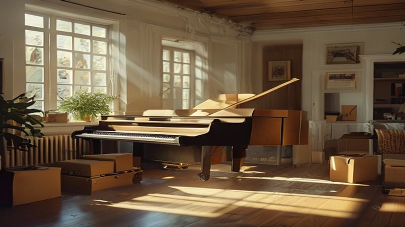 AI-impressie van piano verhuizen door een verhuisbedrijf