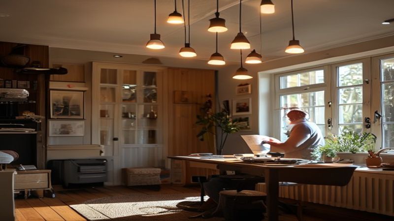 AI-impressie van buitenverlichting aanleggen door een verlichtingsspecialist