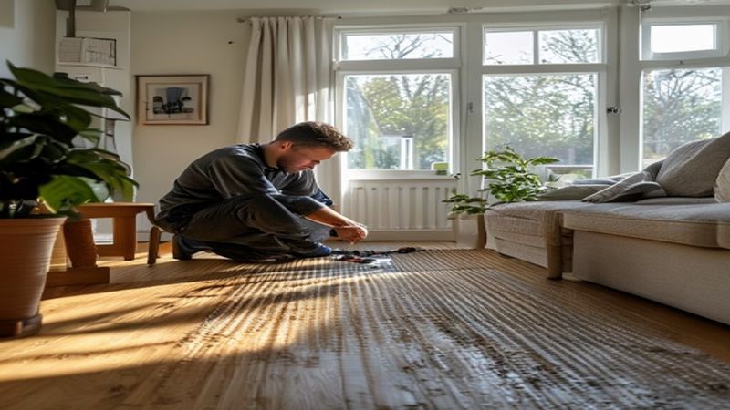AI-impressie van vloerverwarming in zandcement door een vloerverwarming