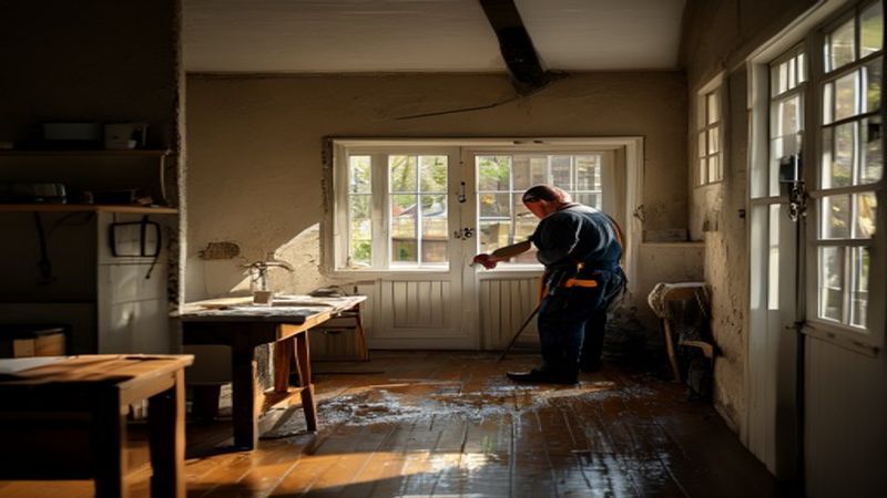 AI-impressie van bouwvocht drogen door een vochtbestrijding