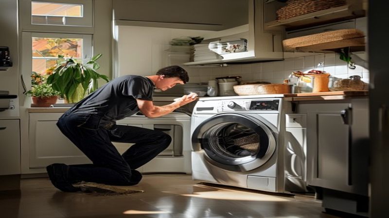 AI-impressie van wasmachine plaatsen door een witgoed reparatie