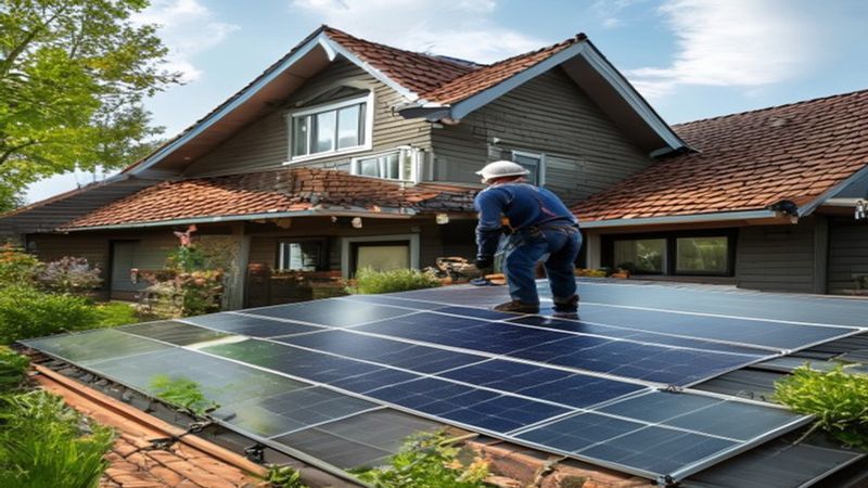 AI-impressie van vogelwering plaatsen door een zonnepanelen installateur